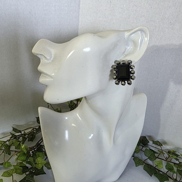 Silver and Black Glam Clip On Earrings - Picture 8 of 9